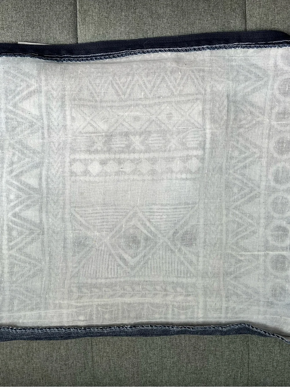 Kim Seybert Navy & White Embroidered and Mirrors Tassel Pillow Cover 100% Cotton